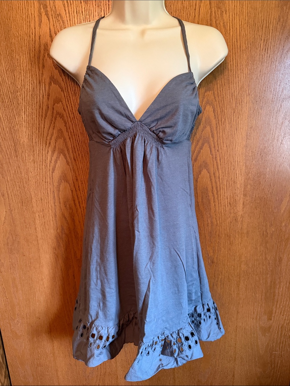 American Eagle Outfitters Charcoal Gray Eyelet Halter Dress